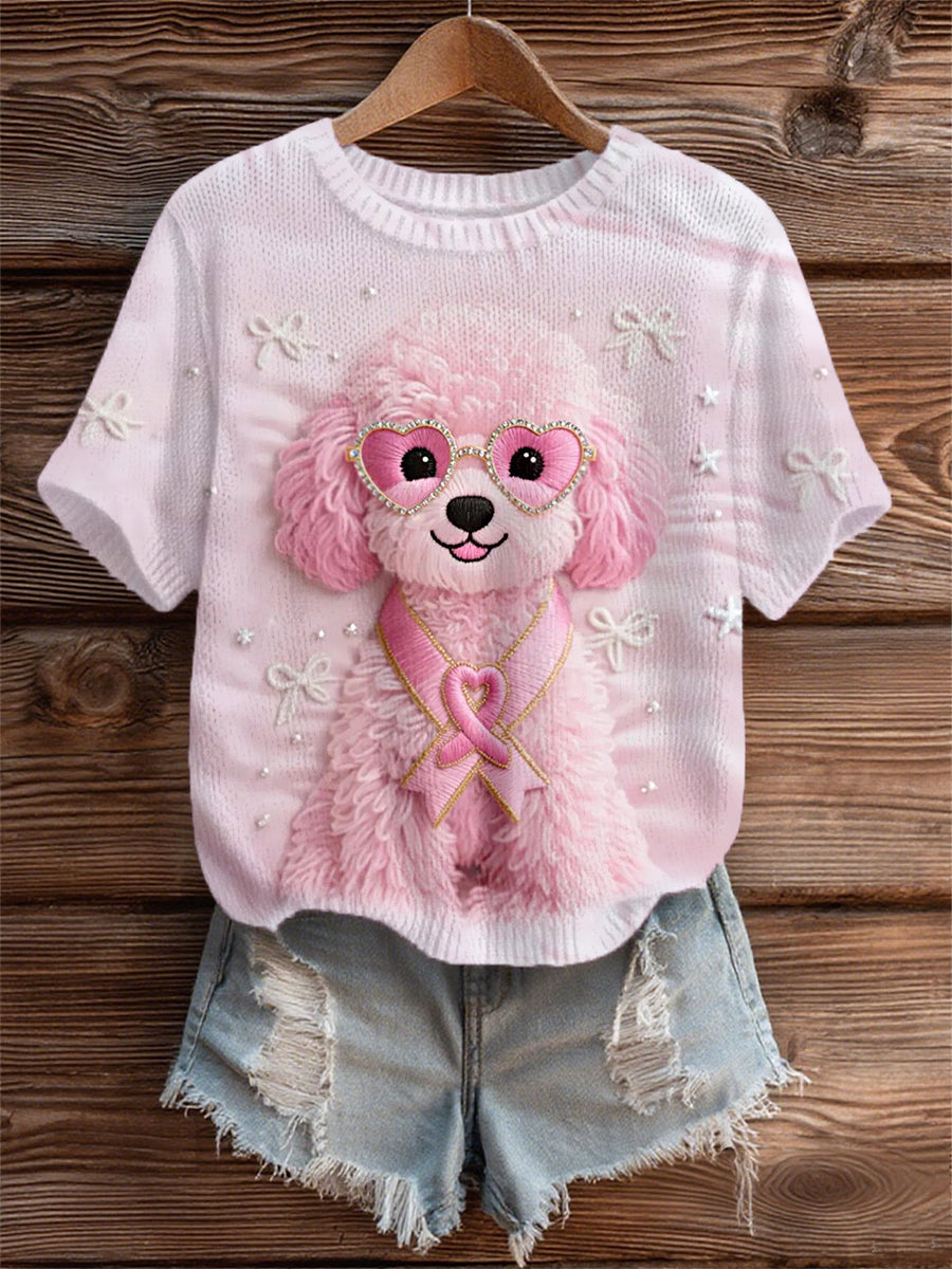 Women's Pink Dog Pink Ribbon Breast Cancer Awareness Support Tee