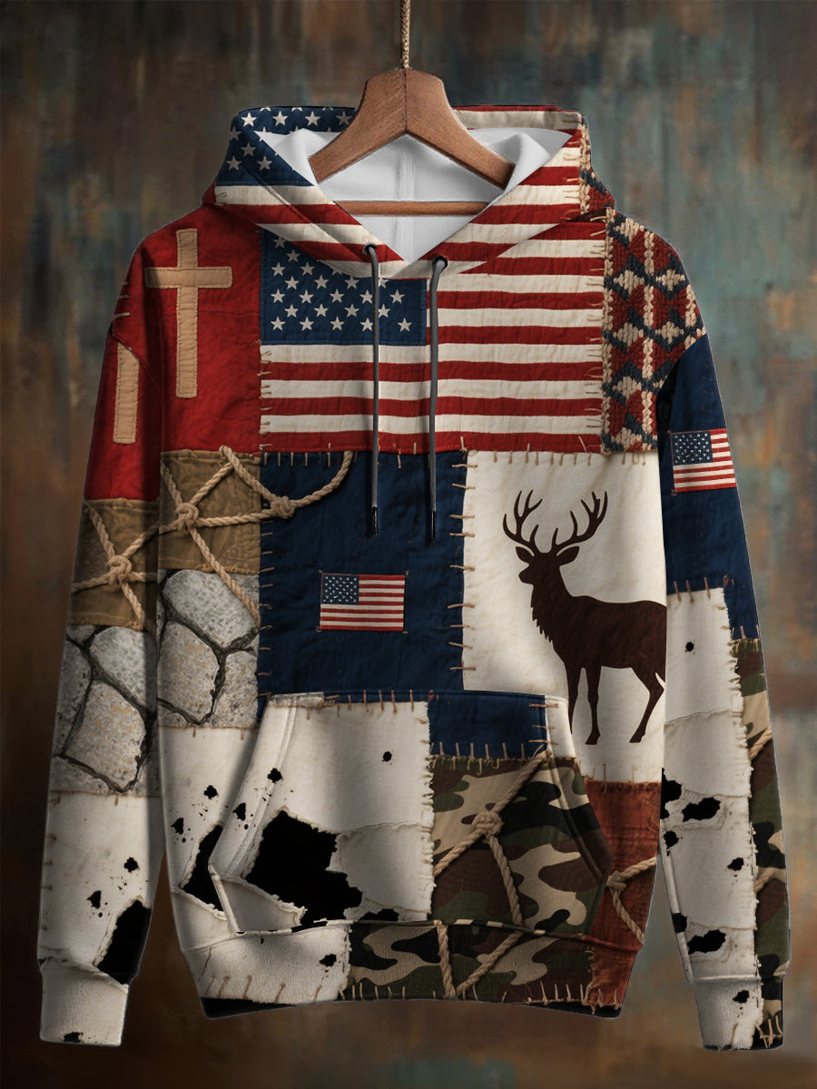 Men's Vintage Western Deer Oversized Drop-Shoulder Hoodie