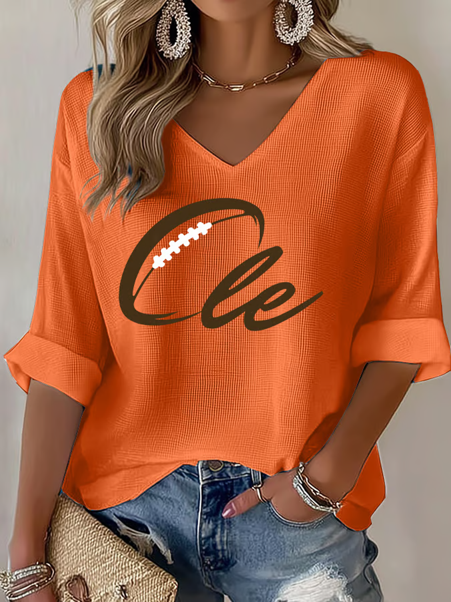 Women's Football Fans Lovers Gameday Casual Waffle T-shirt