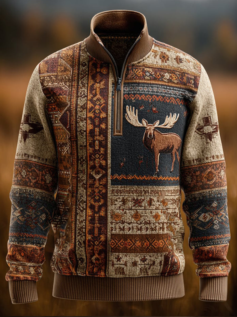 Men's Vintage Casual Western Zip-Up Sweatshirt