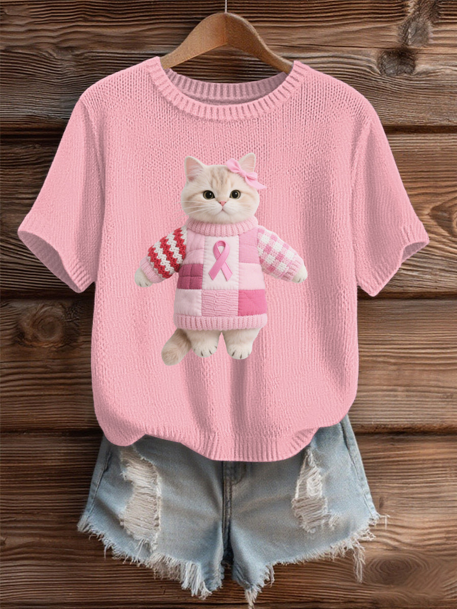 Women's Wool Felted Art Cat Pattern Cozy Knit Sweater
