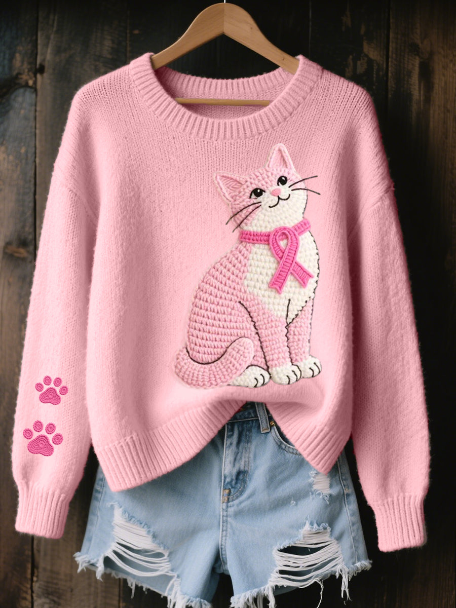Women's Lovely Cat Crochet Pattern Cozy Knit Sweater