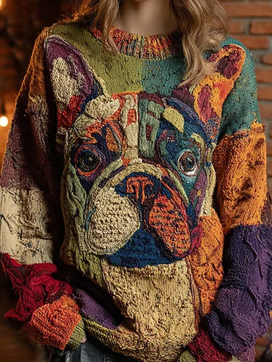 Vintage Abstract Animal Print Casual Sweater