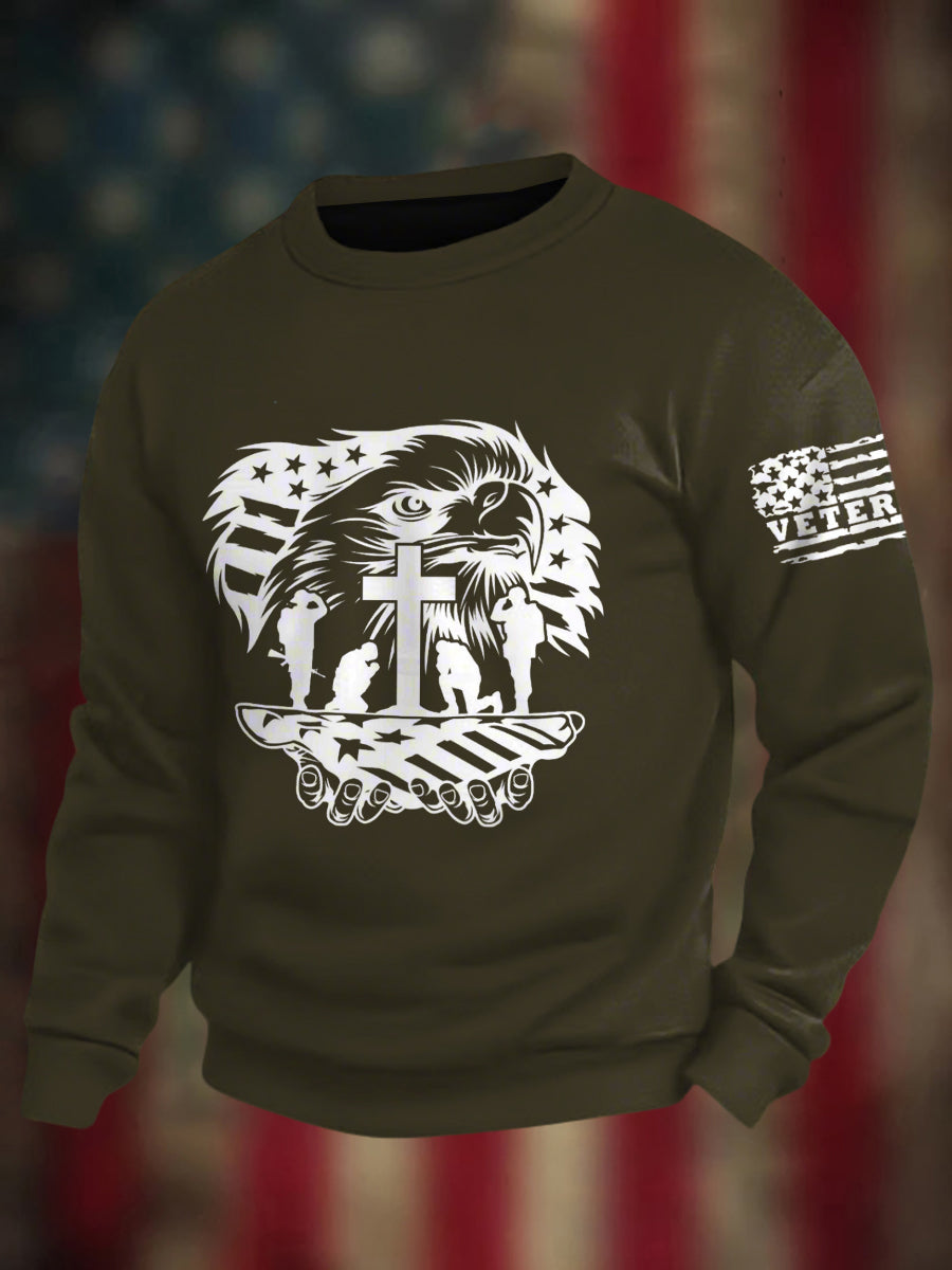 Men's Veterans Day Print Crew Neck Sweatshirt