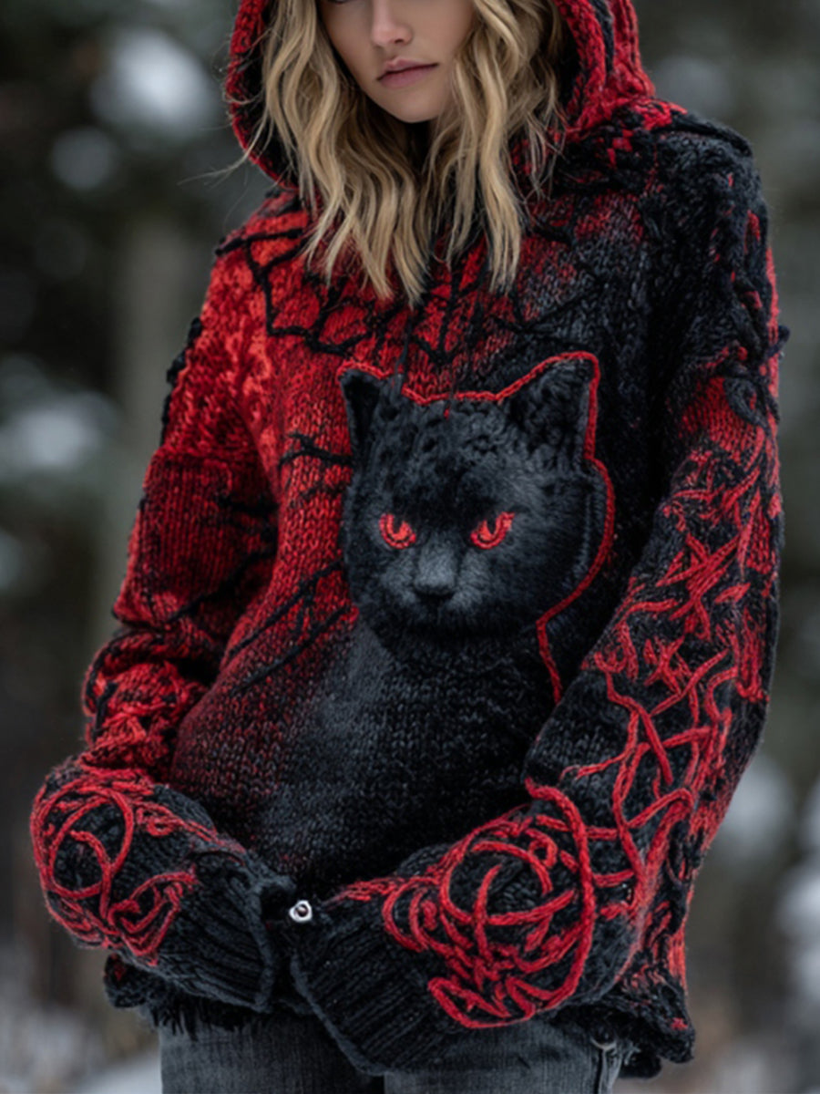 Women's Halloween Black Cat Hoodie
