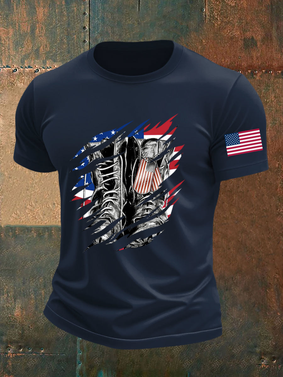 Men's American Flag Veterans Day Printed T-shirt