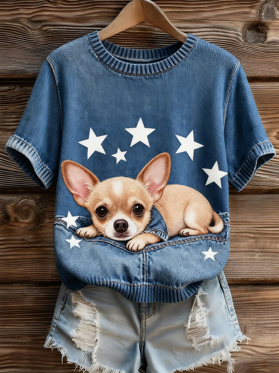 Women's Artistic Animal Print Comfortable Knit Short Sleeve Top