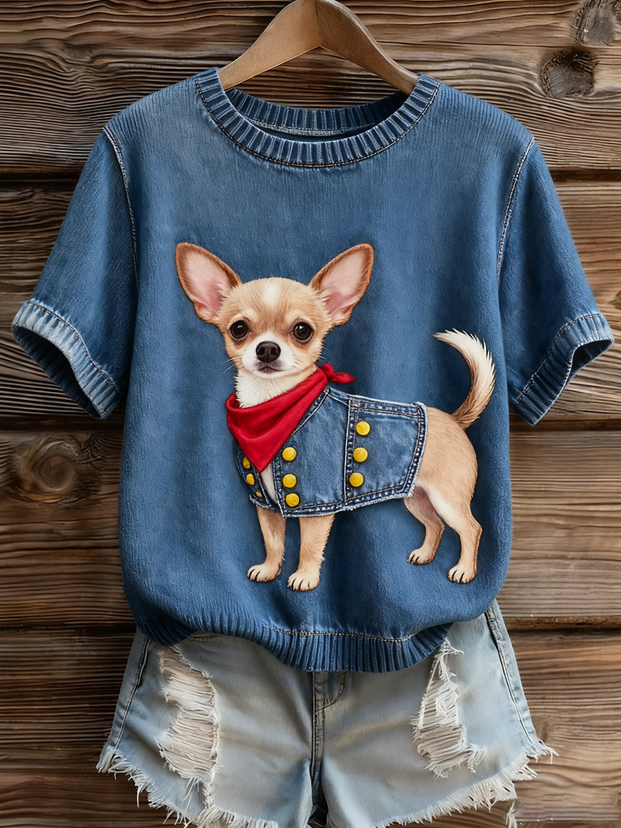 Women's Artistic Animal Print Comfortable Knit Short Sleeve Top