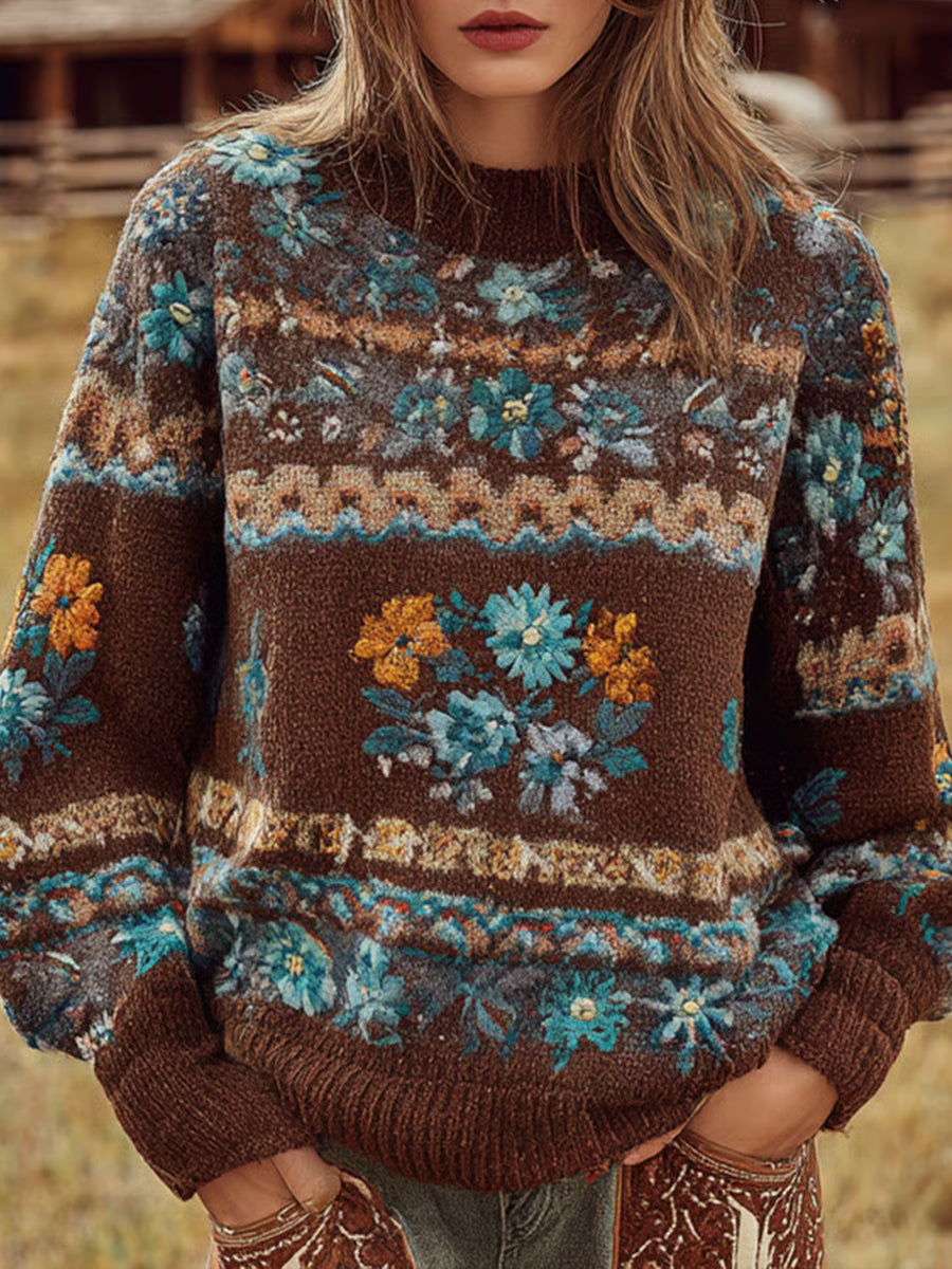 Women's Vintage Western Crew Neck Sweatshirt