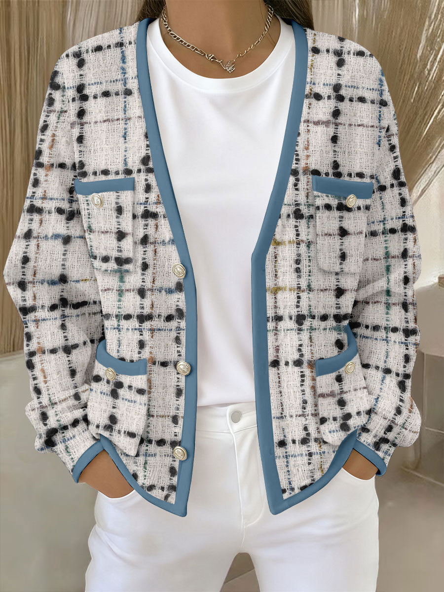 Women's Pink Geometric Print Pocket Cardigans