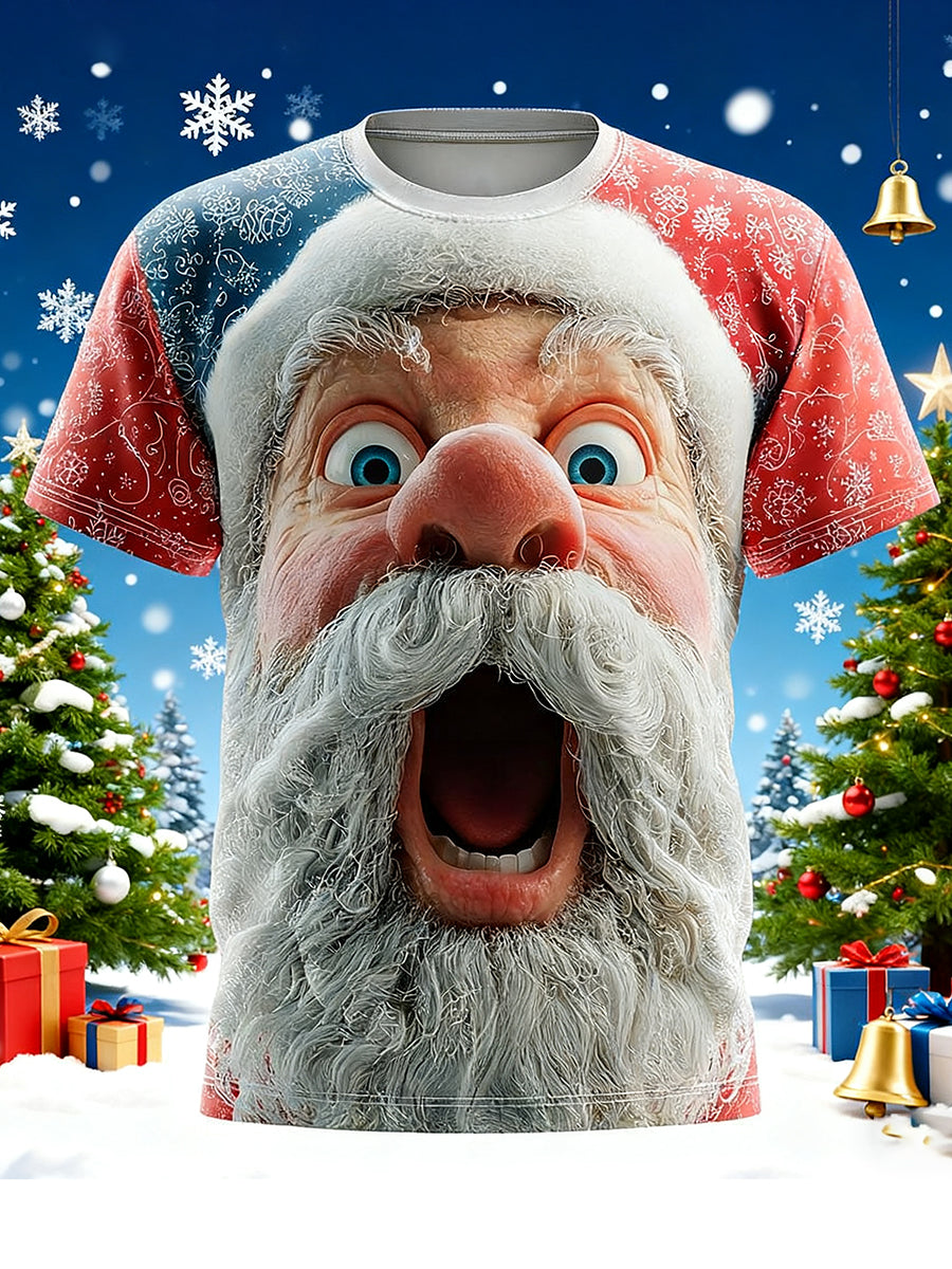 Men's Retro Christmas Santa Claus Printed T-shirt