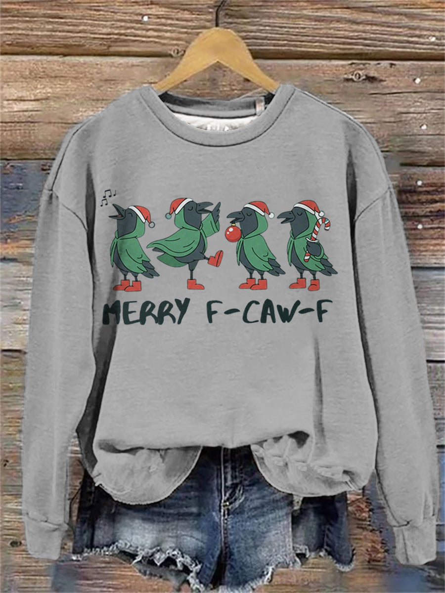 Women's Merry Christmas F-Caw-F Crow Print Sweatshirt