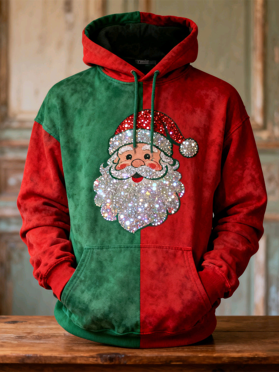 Men's Shiny Christmas Santa Pattern Vintage Hoodie