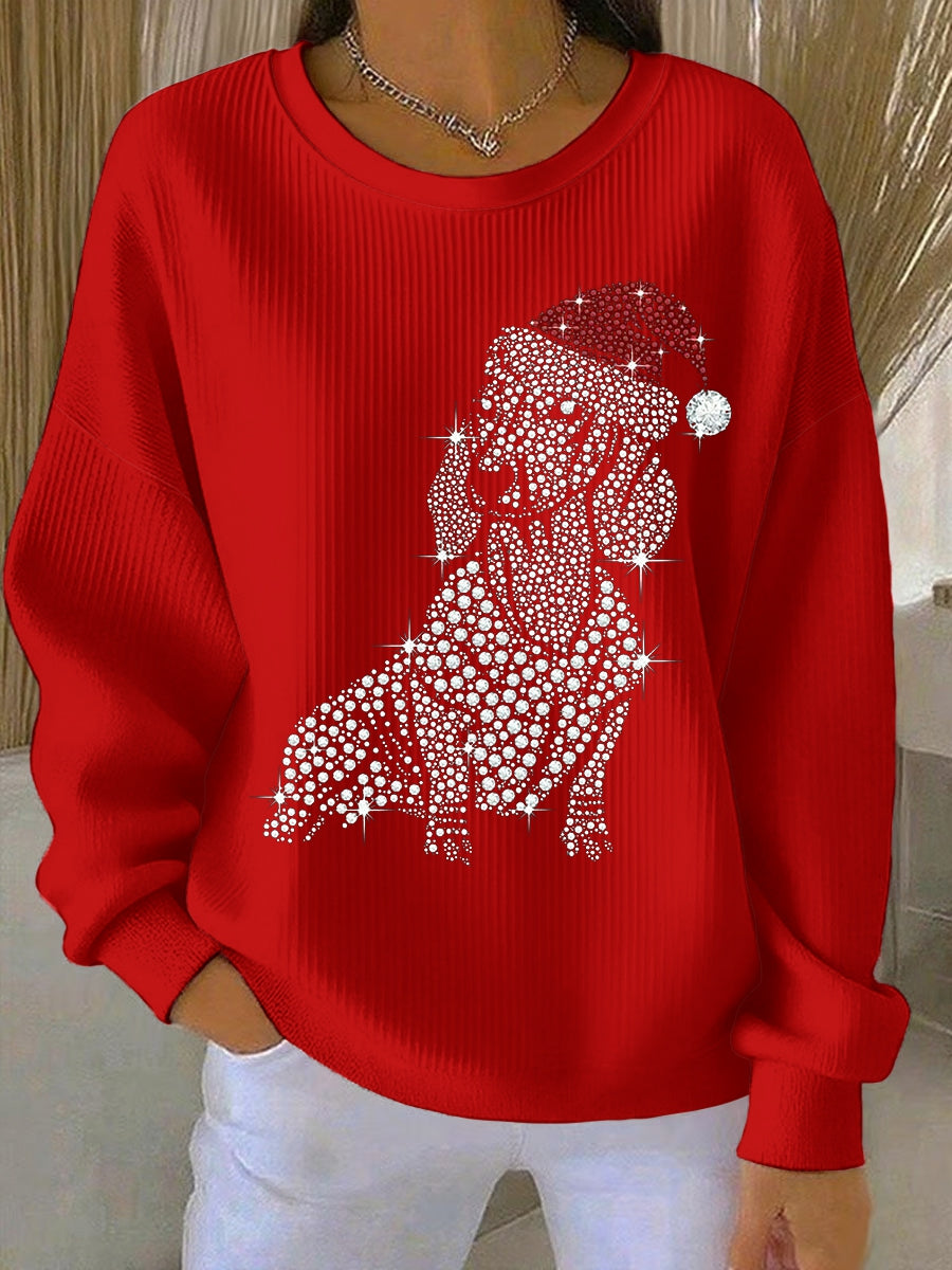 Women's Christmas Crew Neck Ribbed Sweatshirt