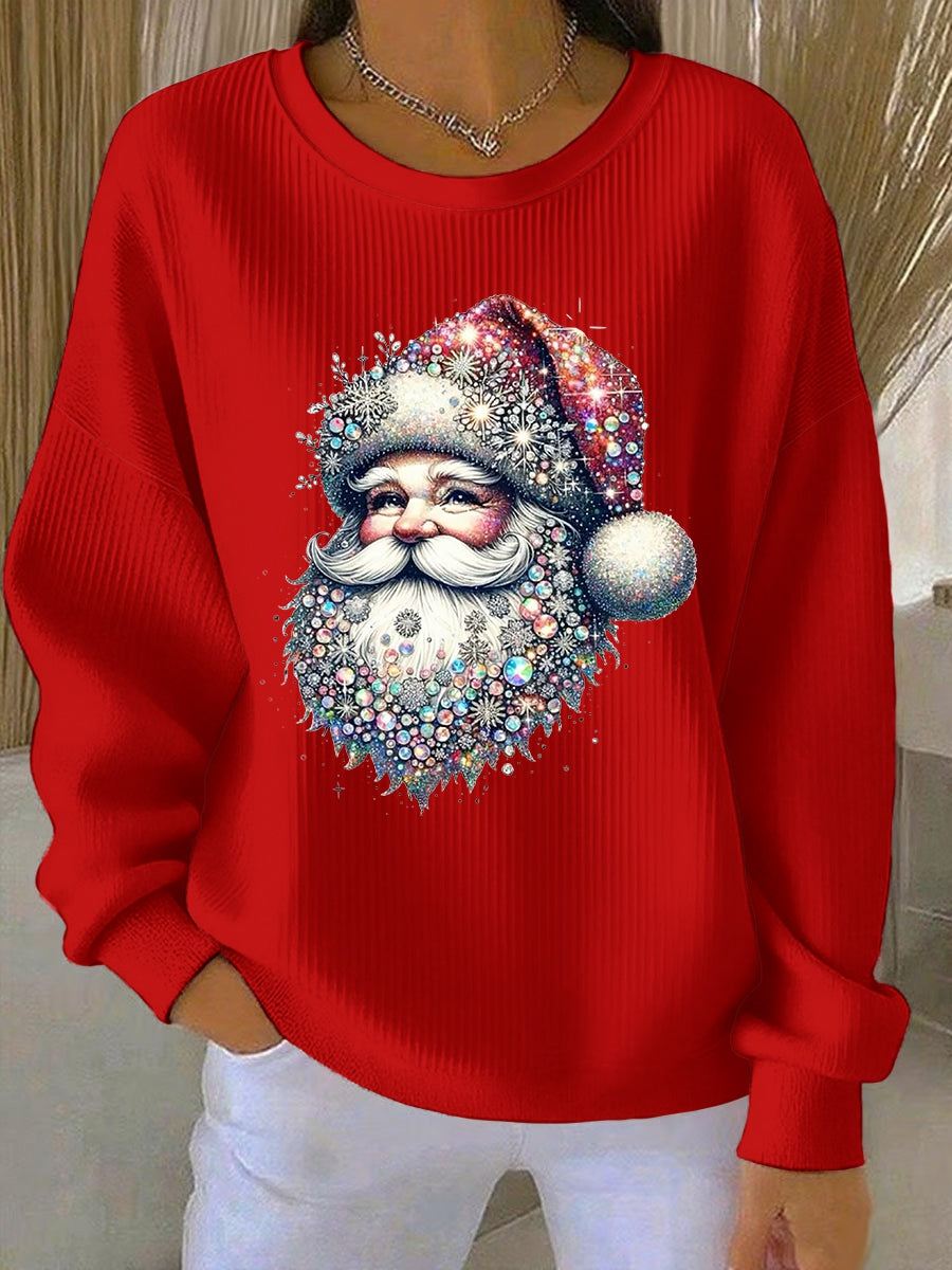 Women's Christmas Crew Neck Ribbed Sweatshirt
