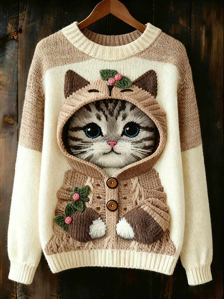 Women's Cute Winter Cat Art Sweatshirt
