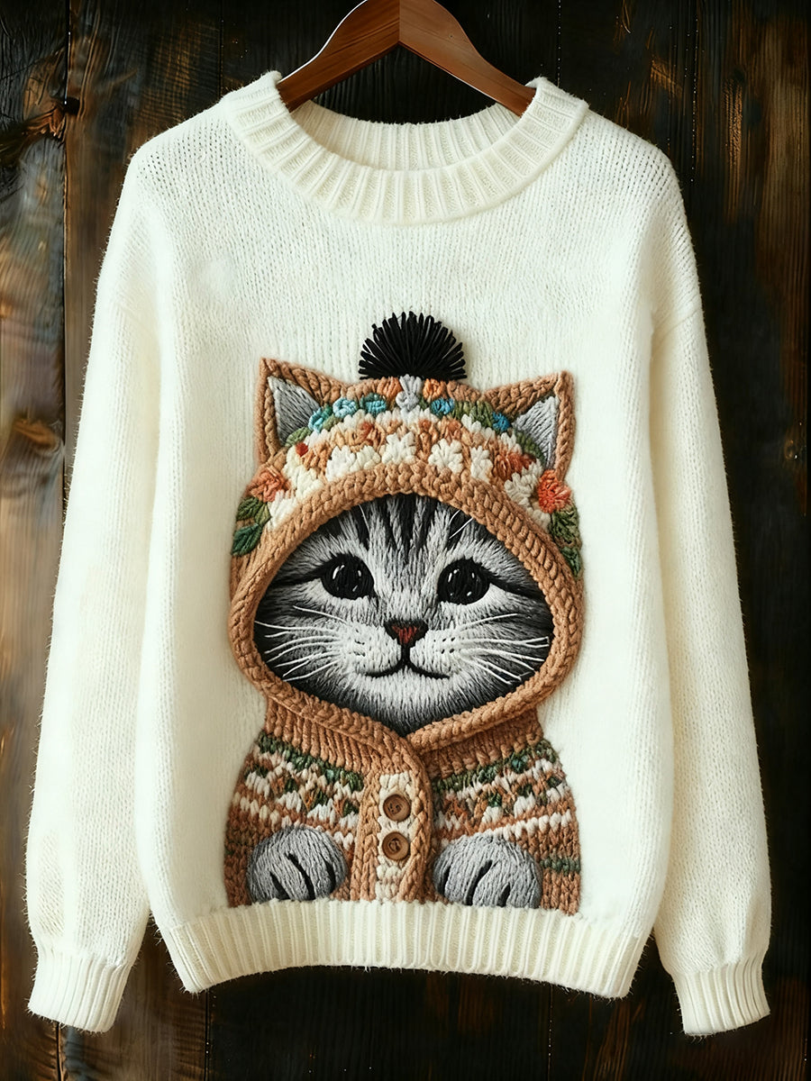 Women's Cute Winter Cat Art Sweatshirt