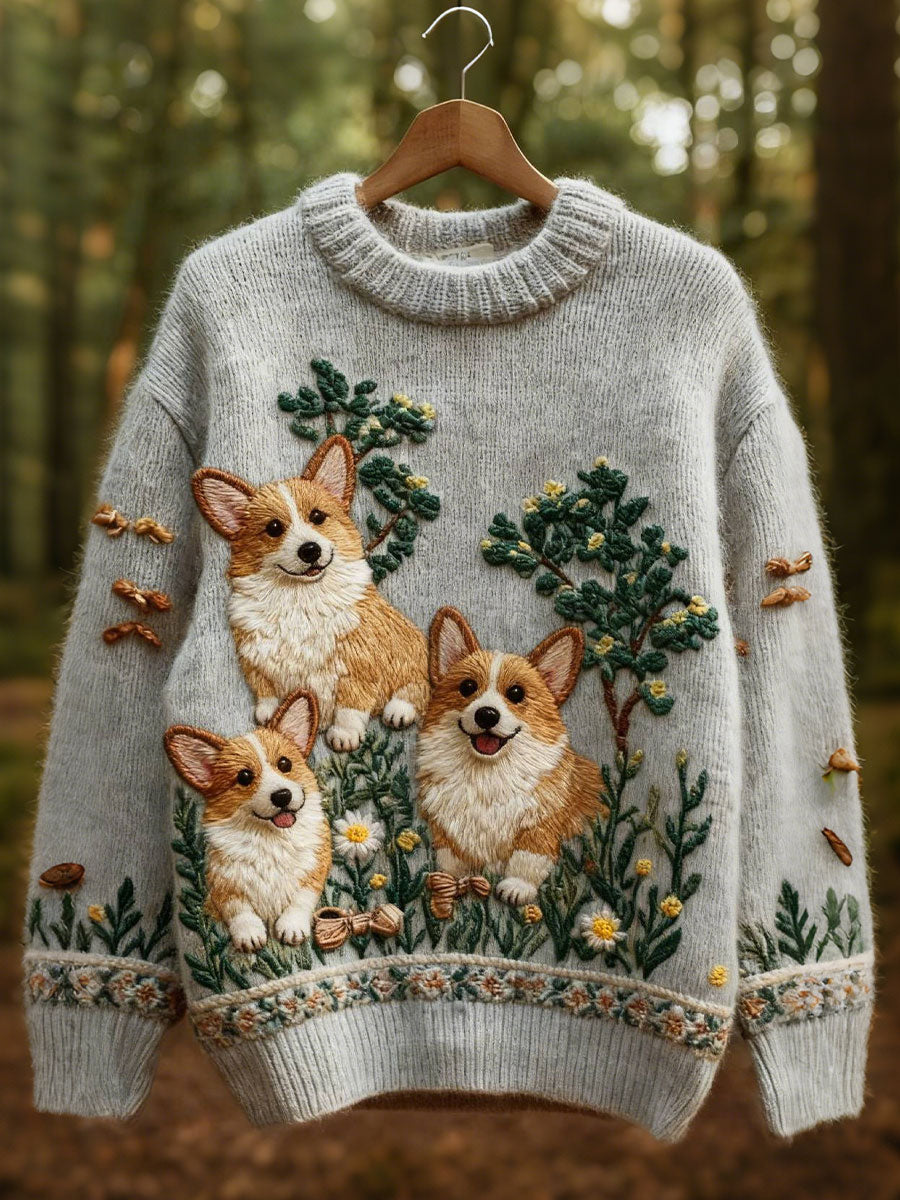 Women's cute corgis print tops