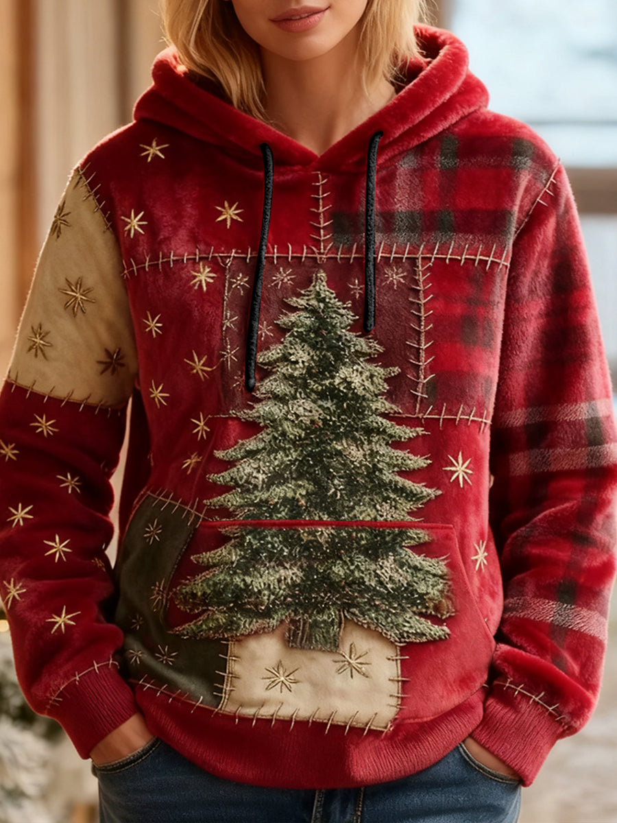 Women's Christmas Tree Art Flannel Hoodie