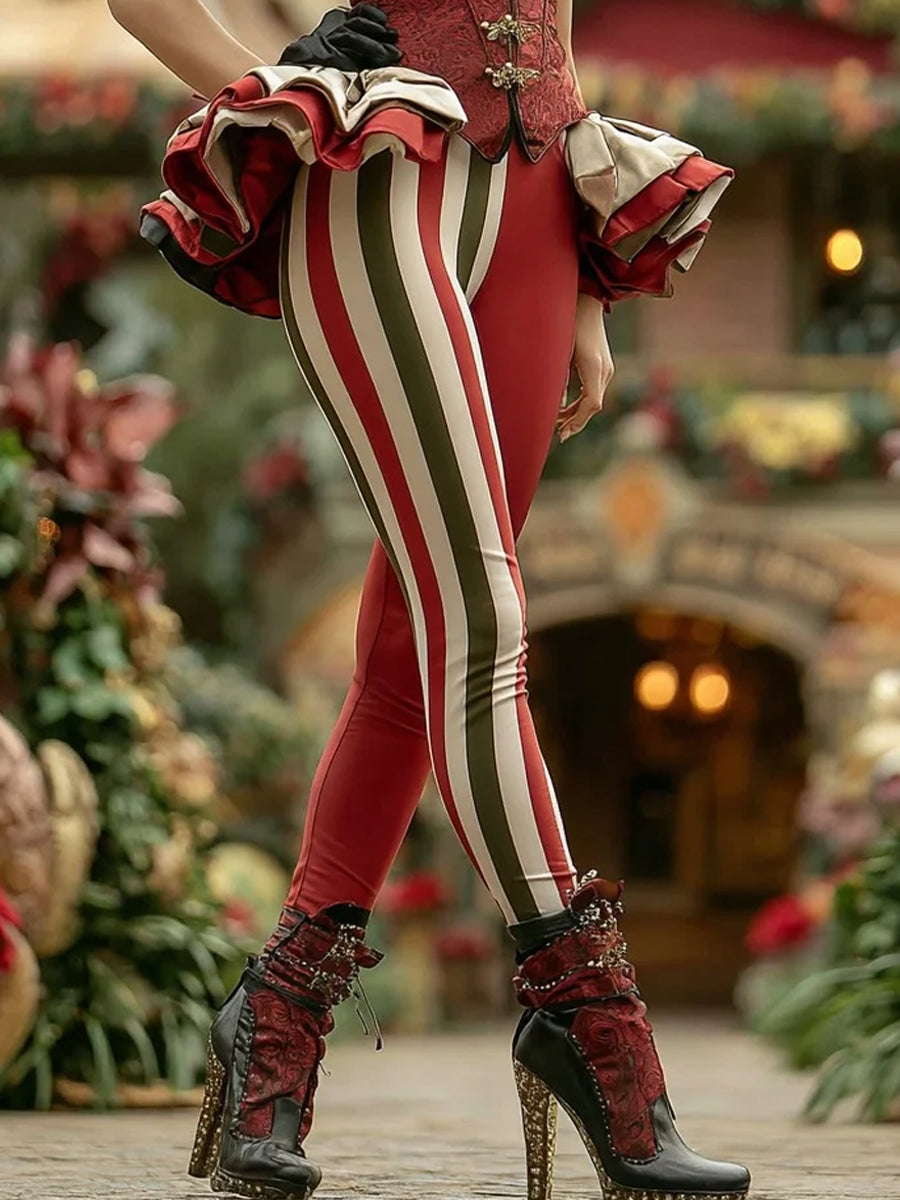 Women's Christmas Candy Stripe Casual Leggings
