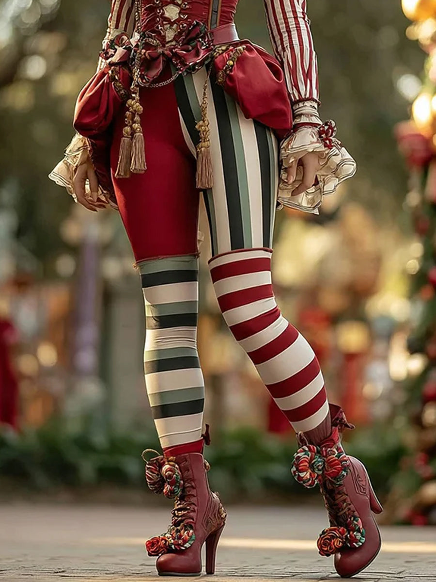 Women's Christmas Candy Stripe Casual Leggings