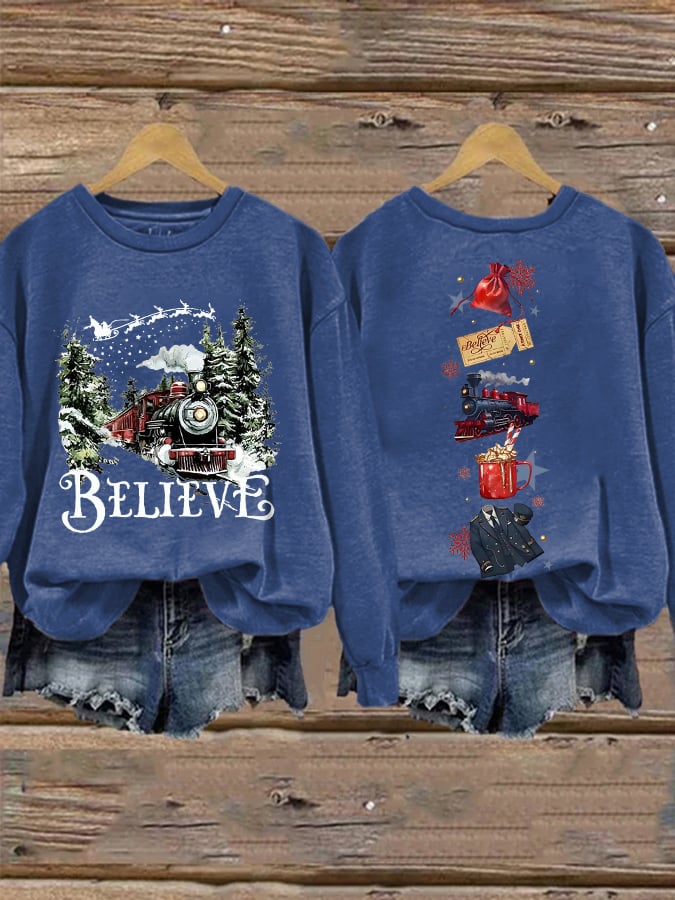 Women's Retro Christmas Believe Print Sweatshirt