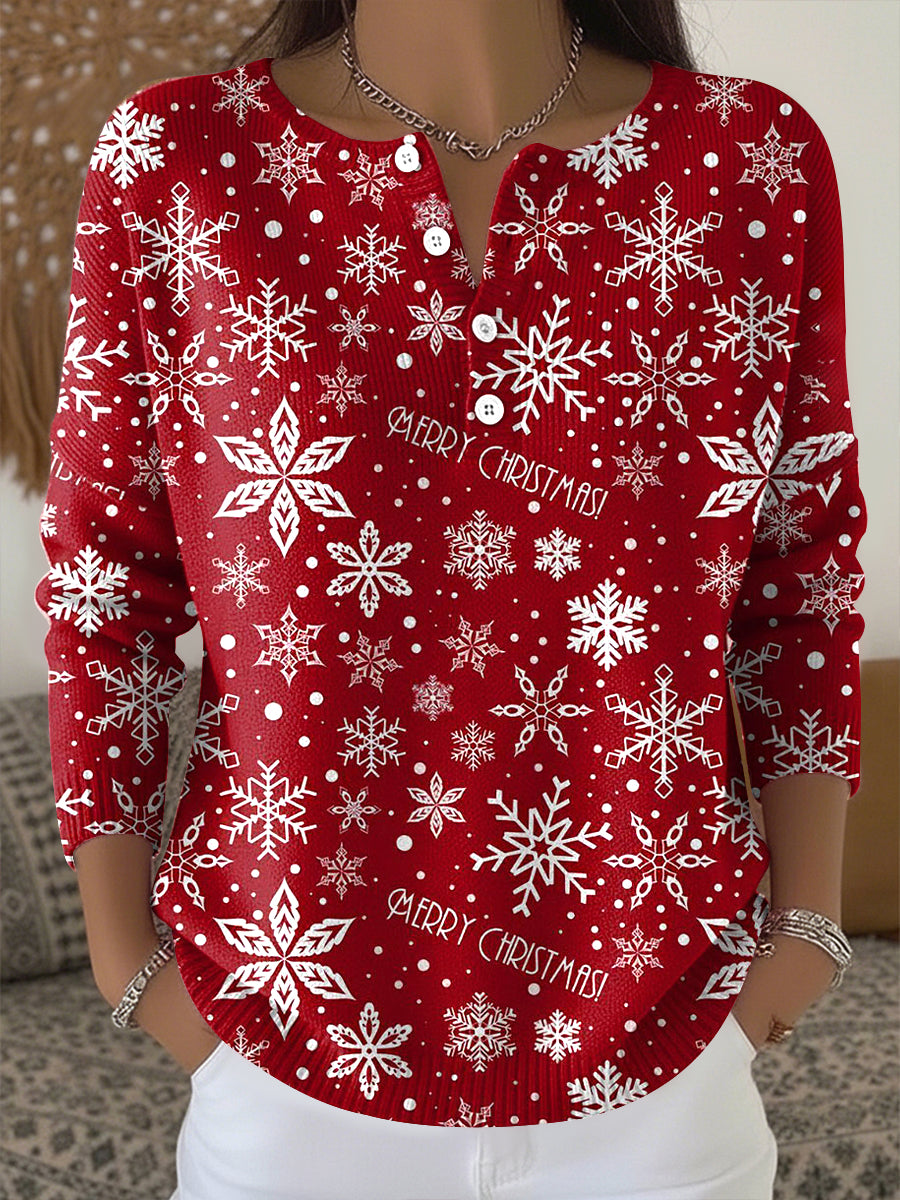 Women's Merry Christmas Snowflake Print Tops