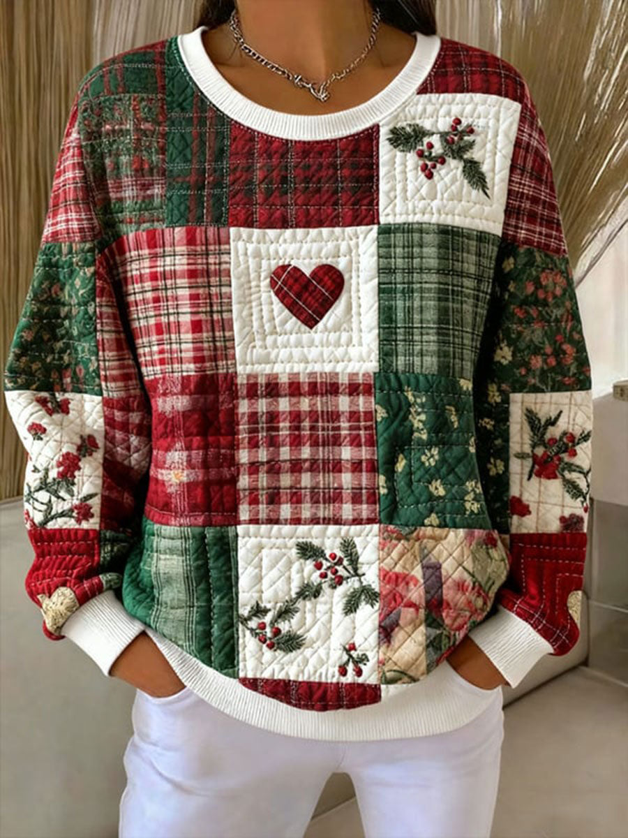 Women's Christmas Ribbed Round-Neck Sweatshirt