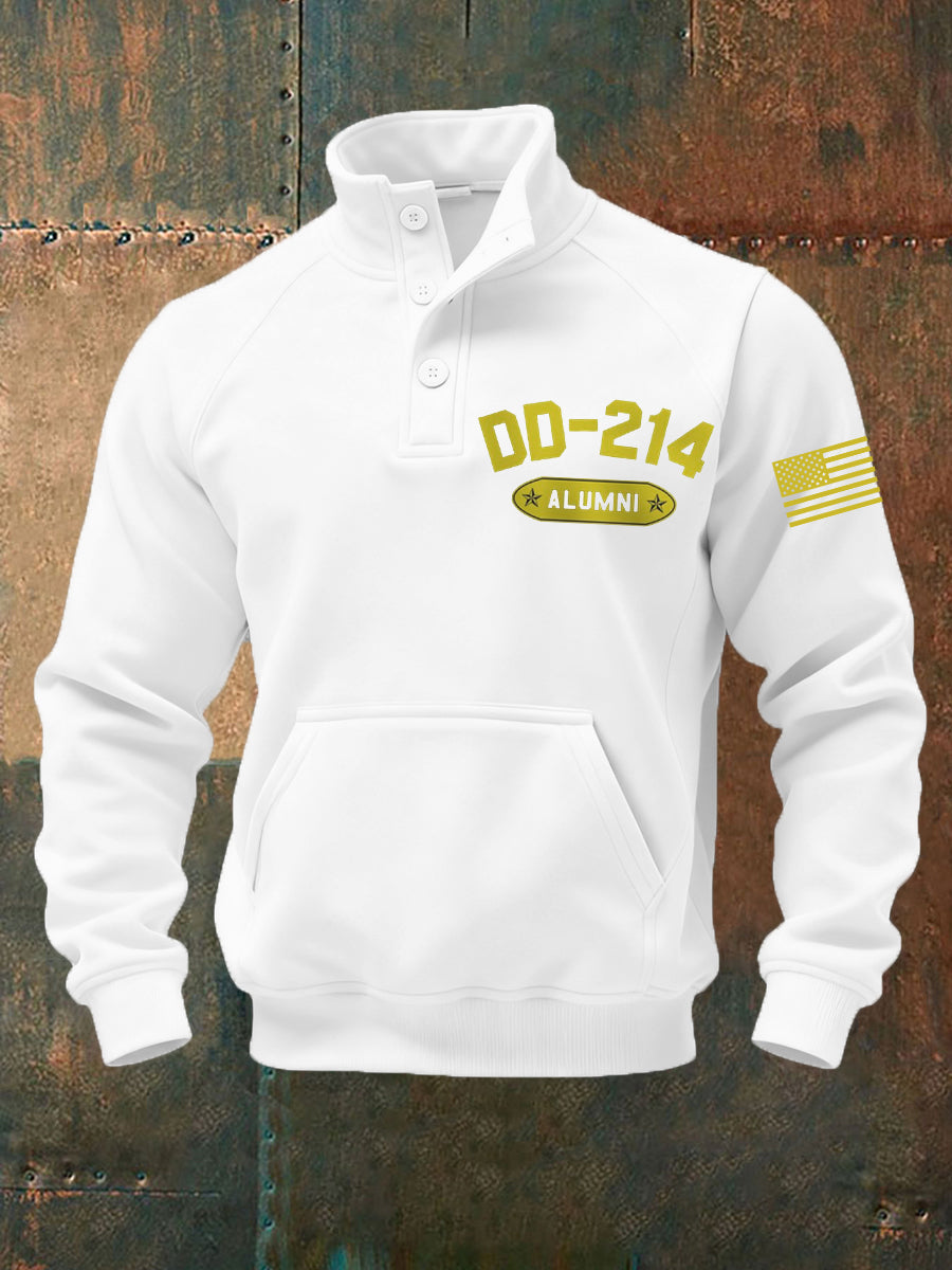 Men's Vintage DD-214 Alumni Veteran Print Casual Buttons Sweatshirt