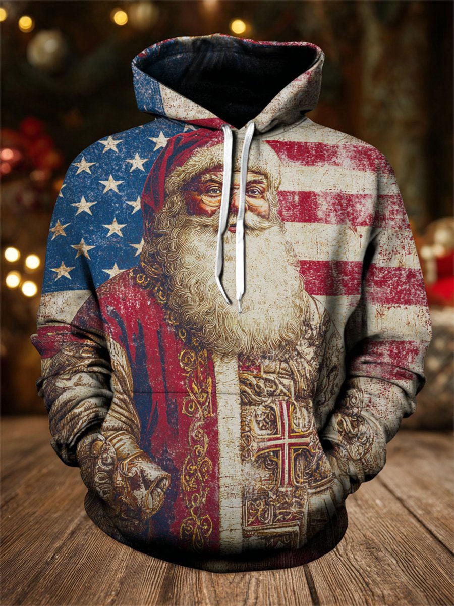 Men's American Flag Faith Santa Art Hoodie