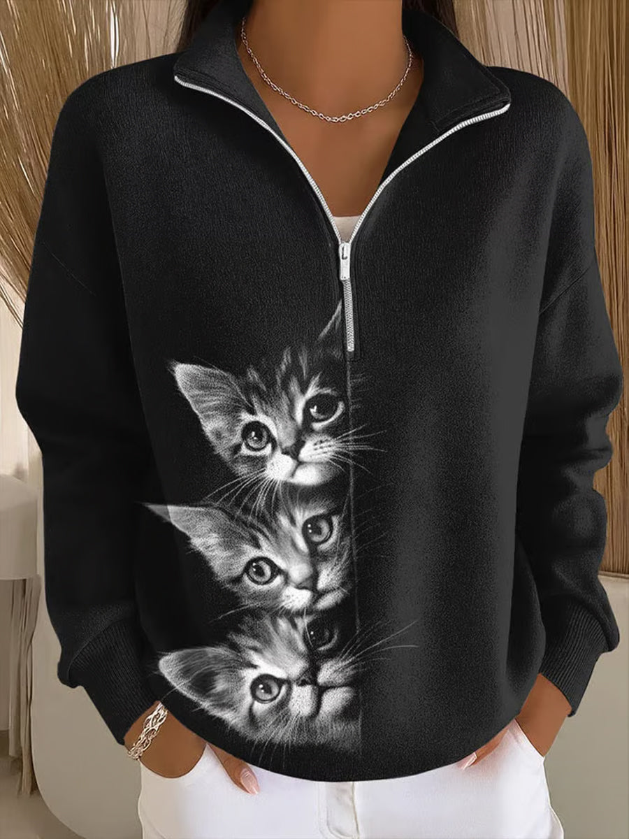 Women's Cute Cat Print Cat Lovers Casual Sweatshirt