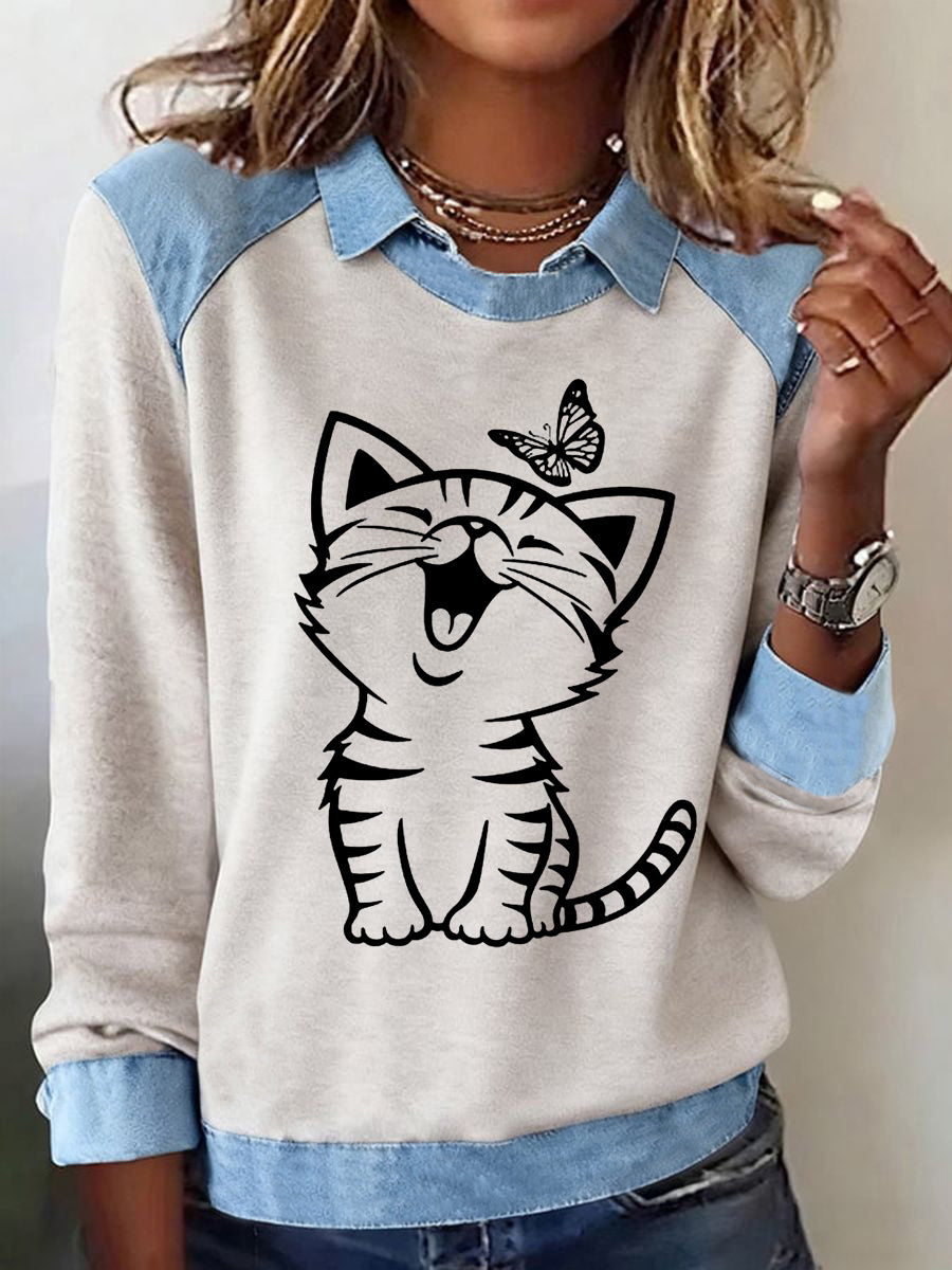 Women's Cute Cat Print Cat Lovers Casual Sweatshirt