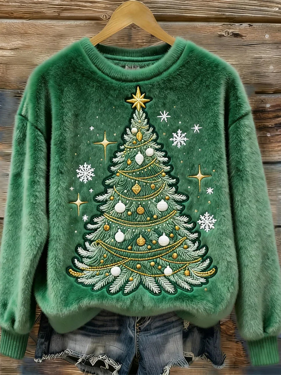 Women's Christmas Tree Art Plush Sweater
