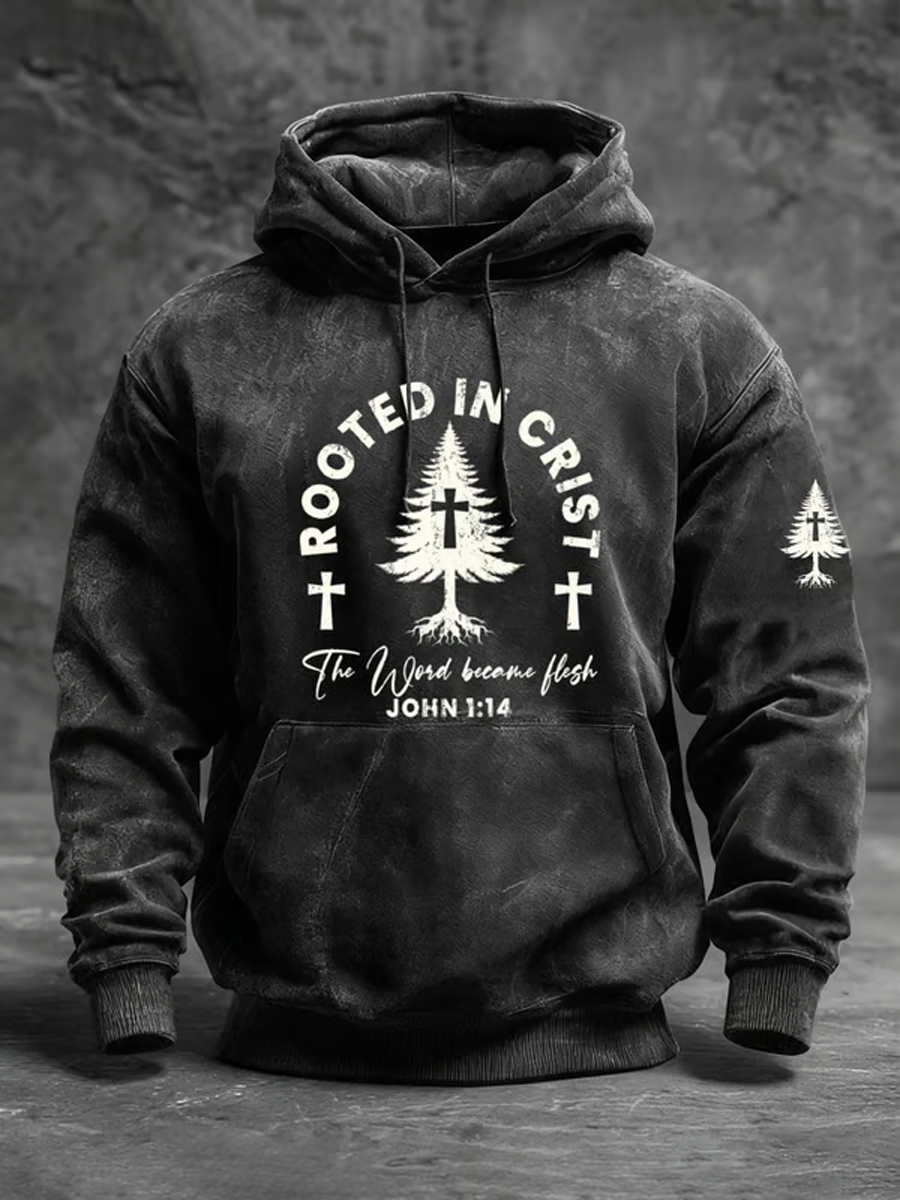 Men's Christmas combined with faith print Oversized Drop-Shoulder Hoodie with Pockets