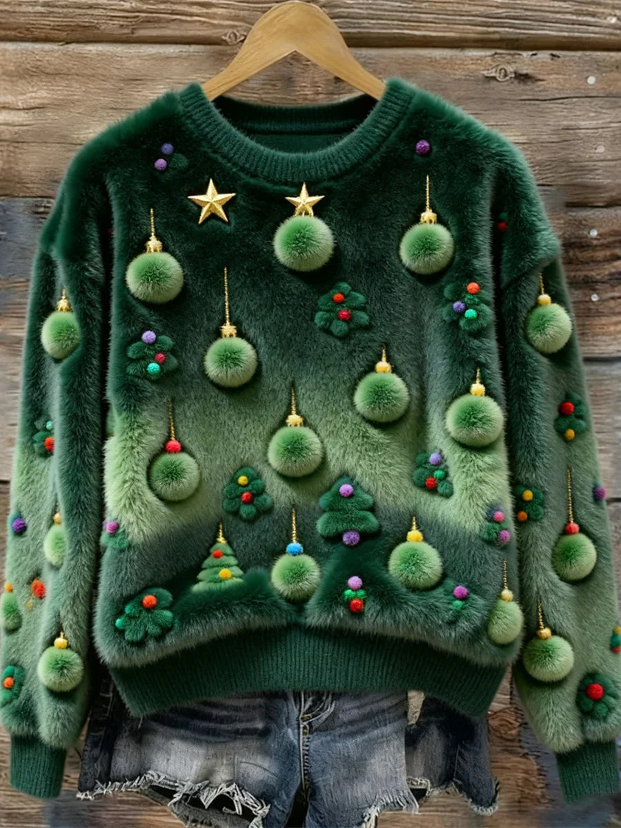 Women's Christmas Tree Decorative Art Plush Sweater