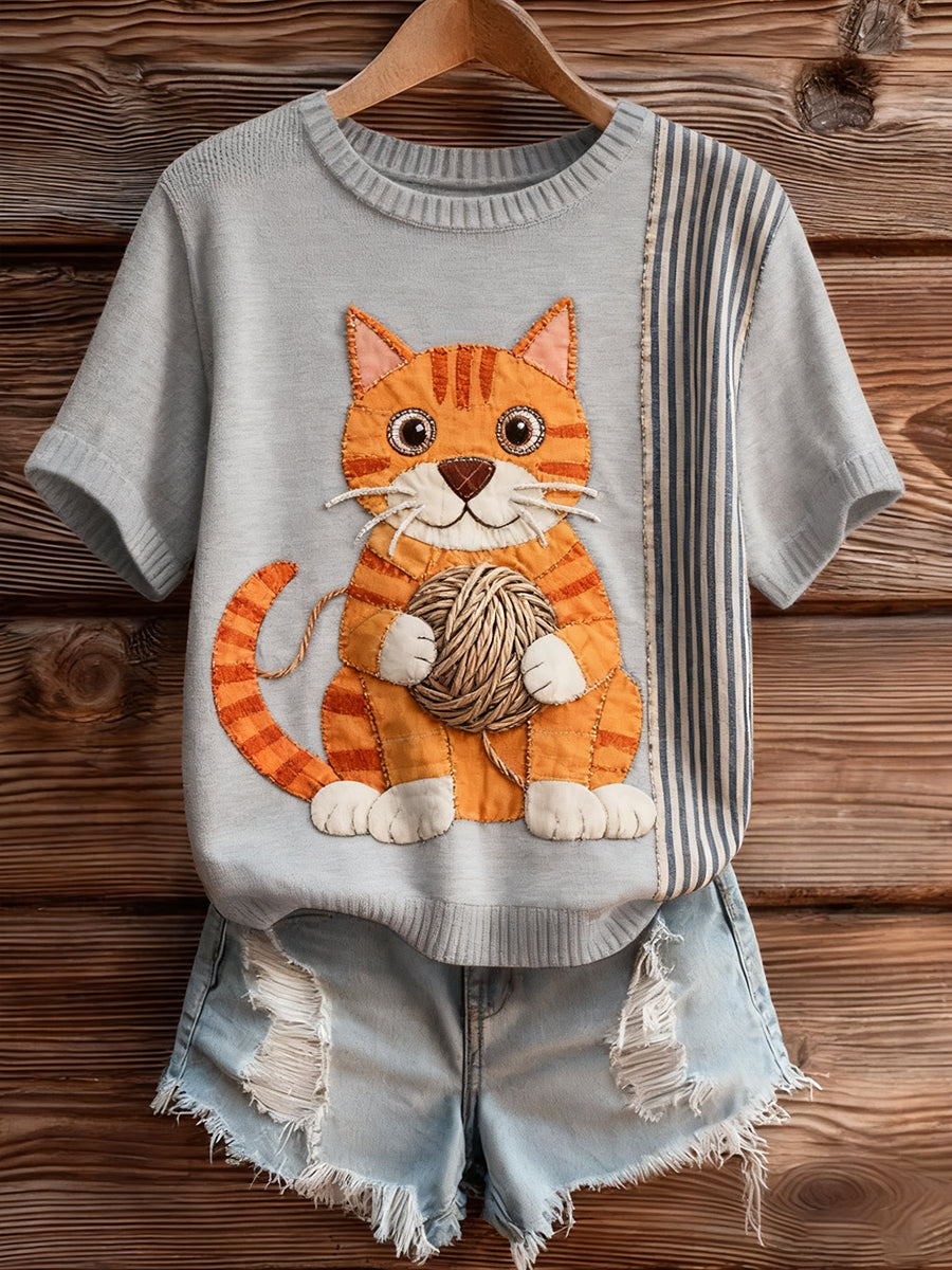 Women's Artistic Animal Print Comfortable Knit Short Sleeve Top