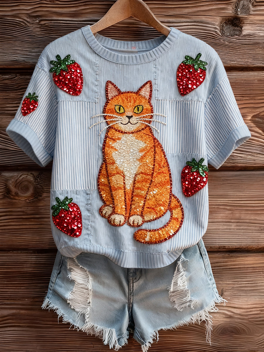 Women's Artistic Animal Print Comfortable Knit Short Sleeve Top