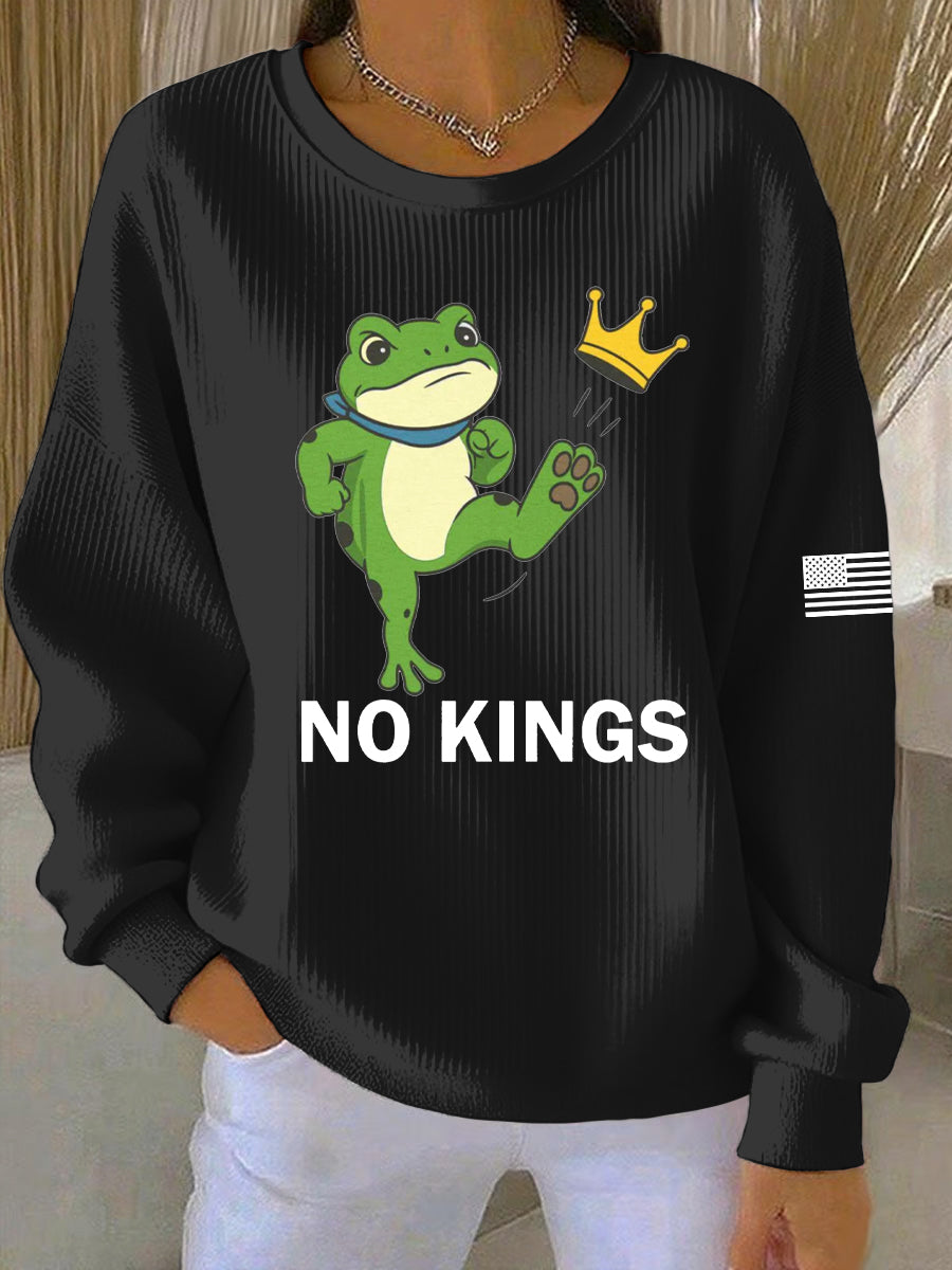 Women's No Kings Resist Frog Print Casual Sweatshirt