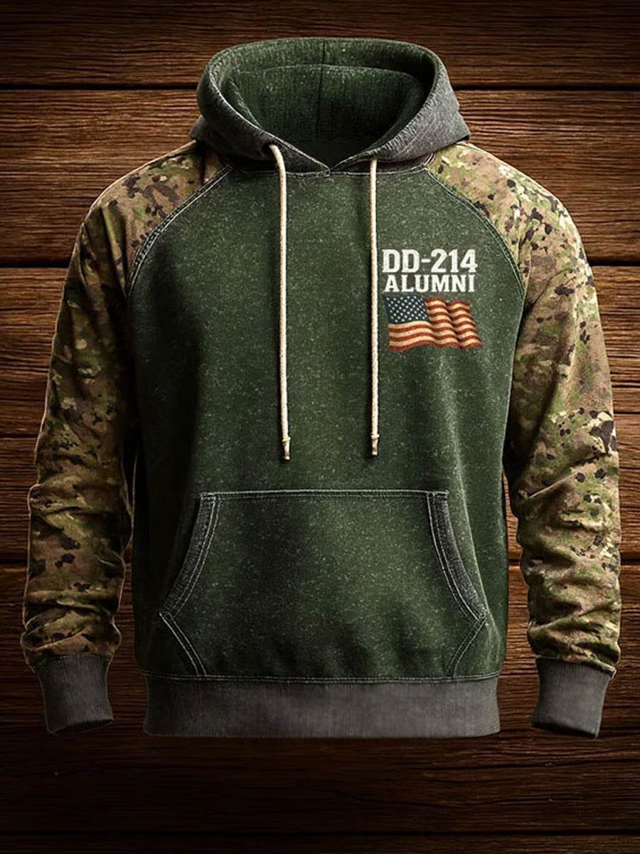 Men's Retro Veteran DD-214 Camouflage Print Casual Hoodie