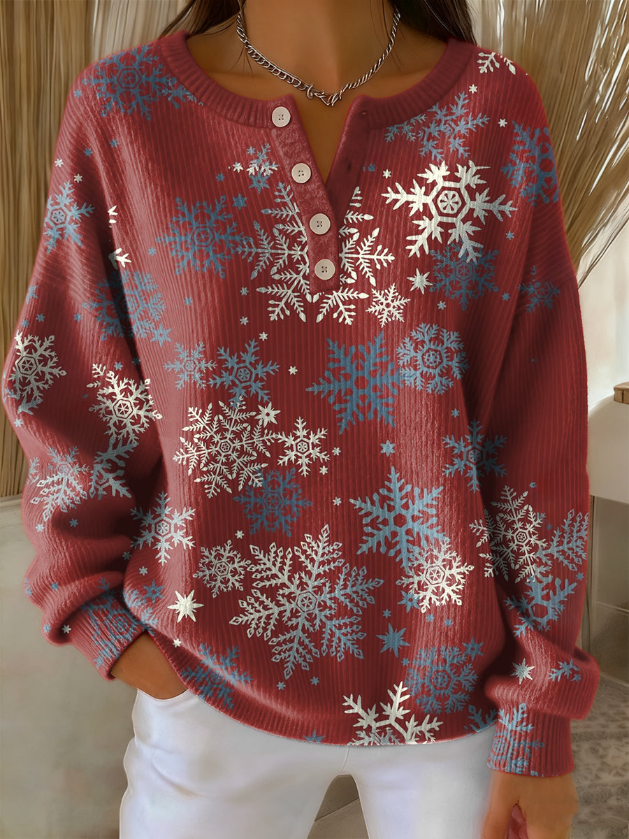 Women's Retro Christmas Snowflake Art Print Long-sleeve Sweater