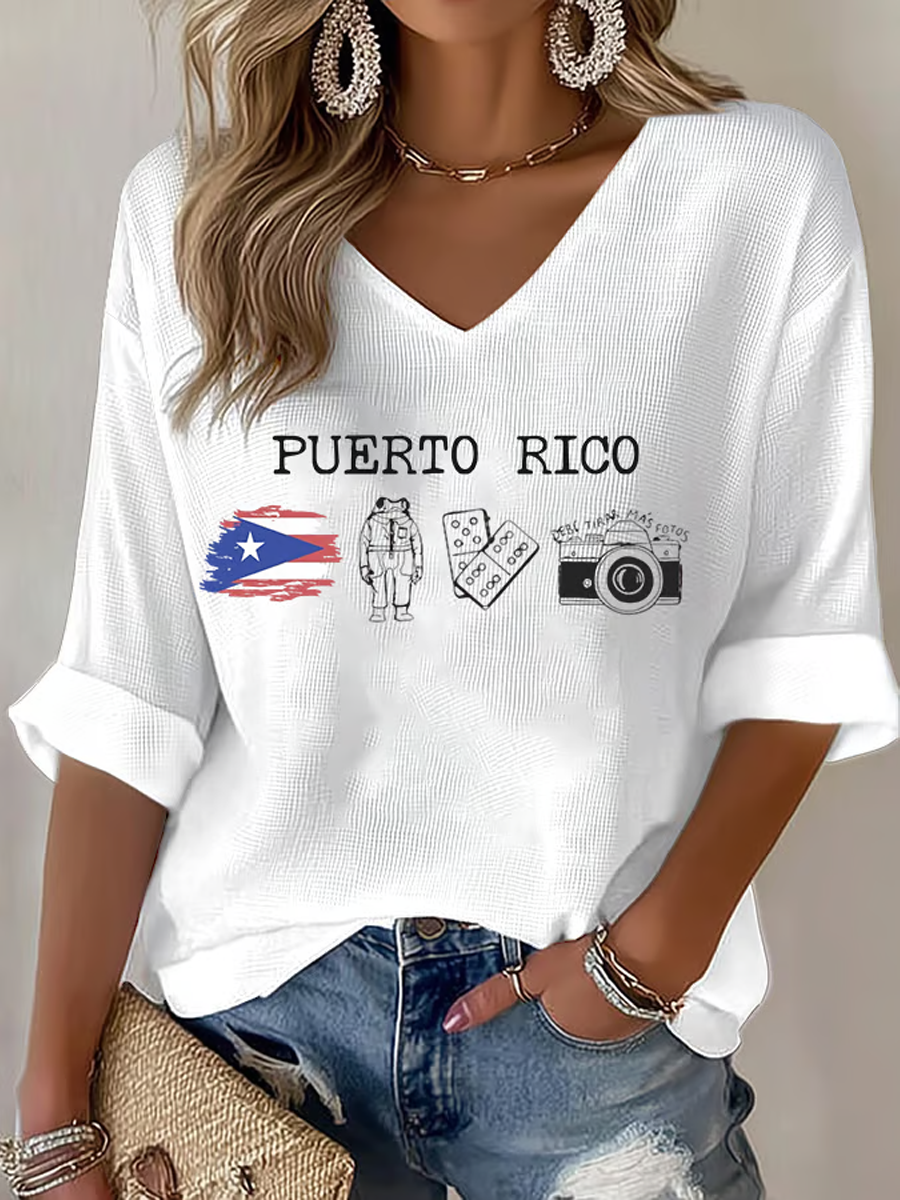 Women's Puerto Rico Print Waffle T-shirt