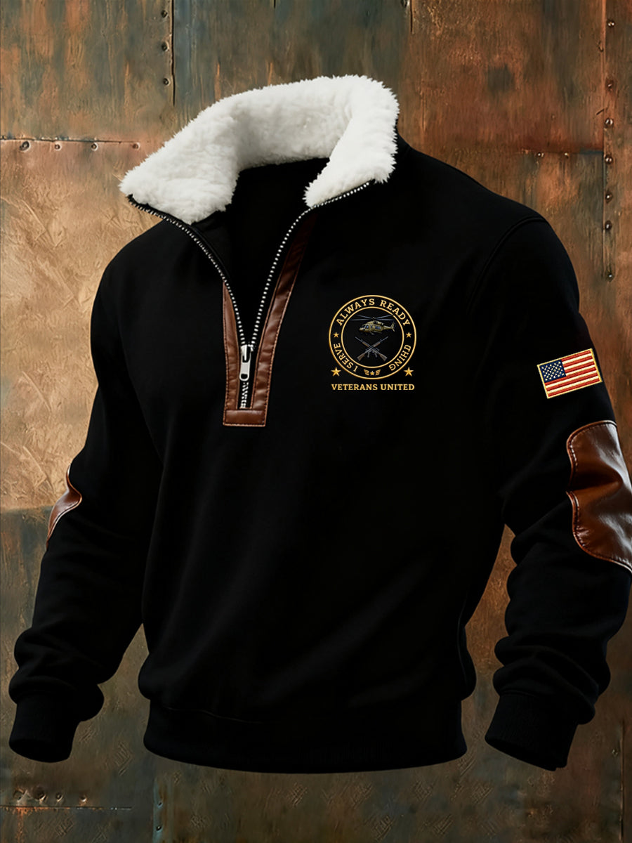 Men's Retro Fashion Casual Half-Zip Sweatshirt With Fur Collar