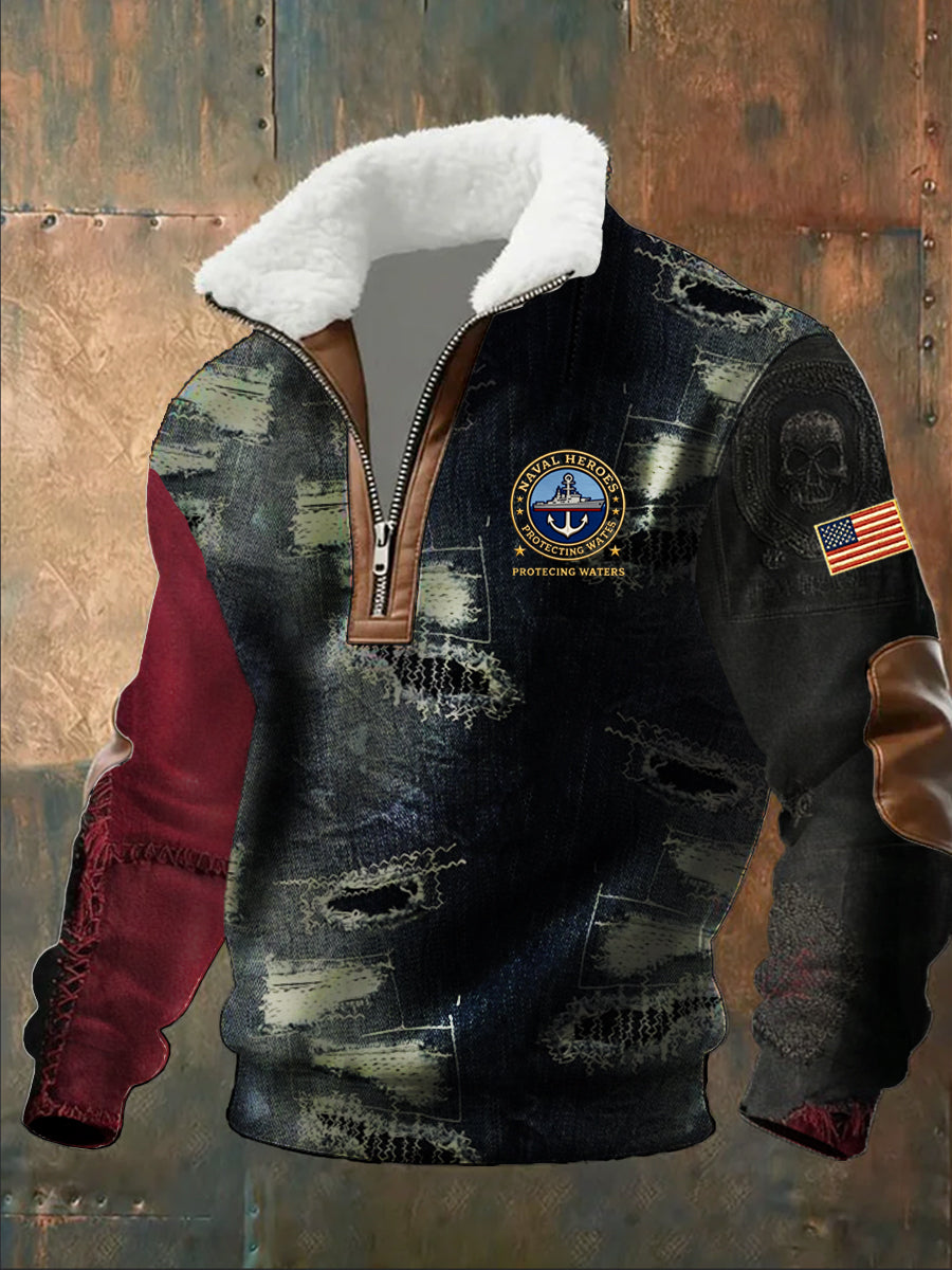 Men's Retro Fashion Casual Half-Zip Sweatshirt With Fur Collar