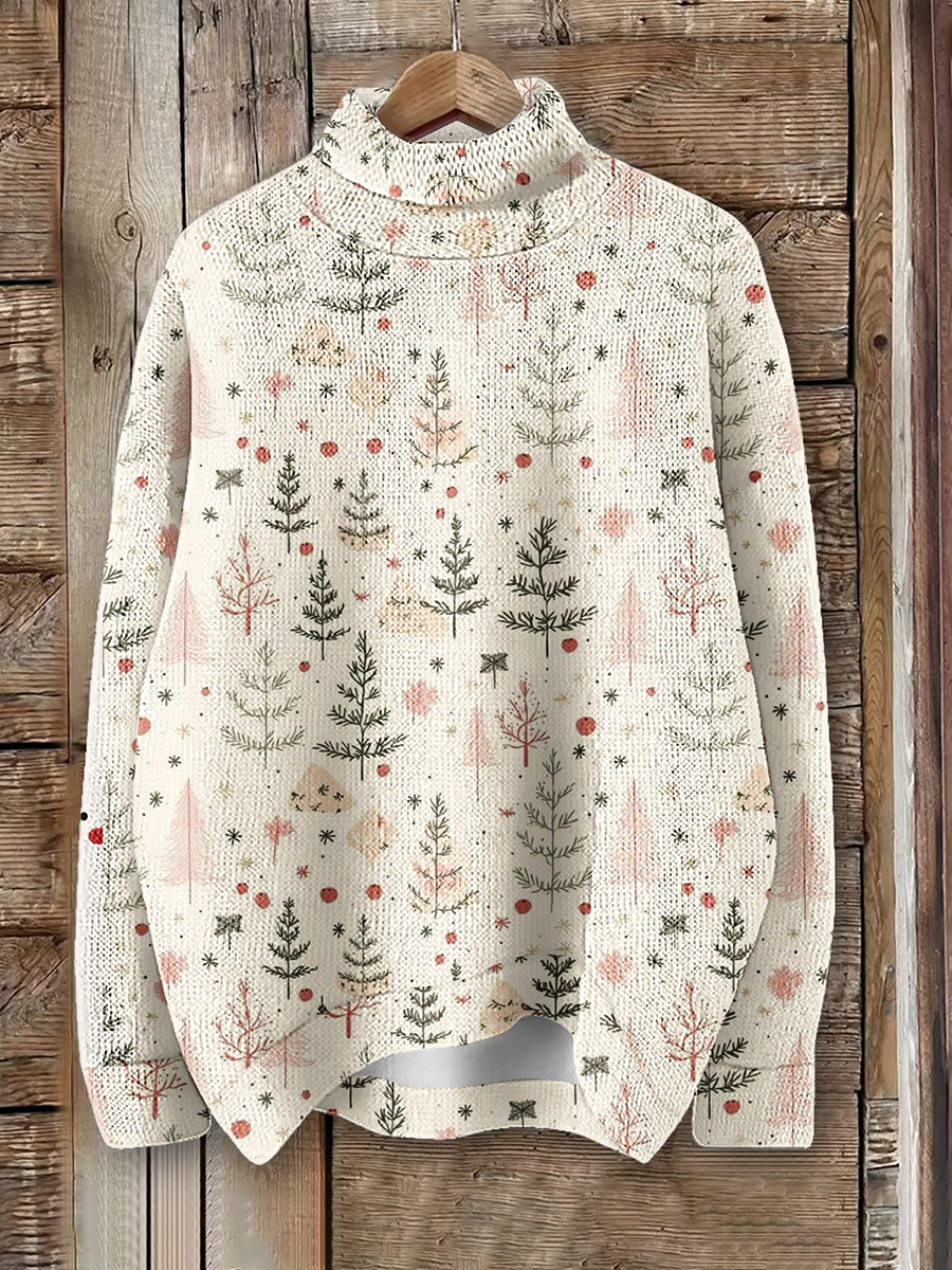 Women's Christmas Art Print Knit Turtleneck Pullover Sweater