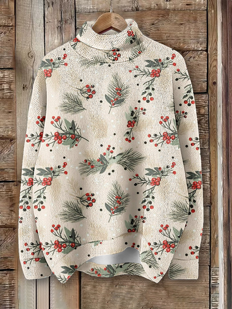 Women's Christmas Art Print Knit Turtleneck Pullover Sweater