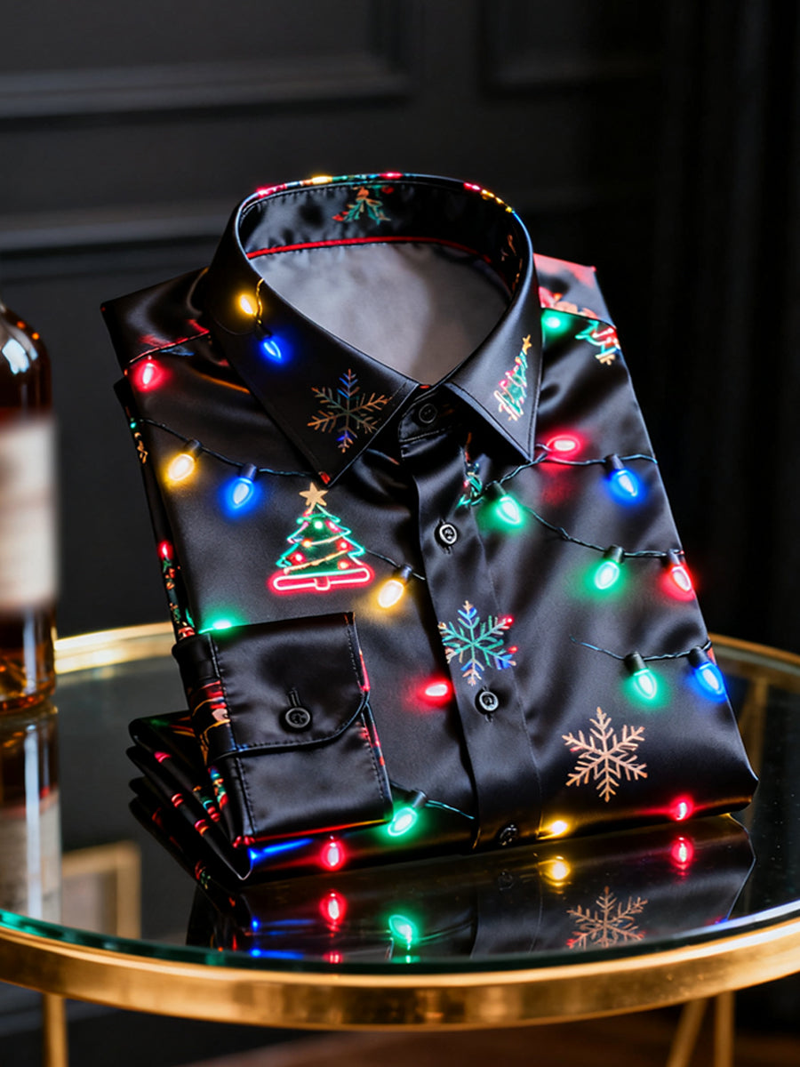 Christmas Atmosphere Light Business Casual Satin Long-Sleeve Shirt