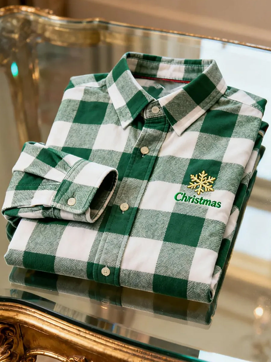 Men's Business Retro Christmas Art Print Long-Sleeved Shirt