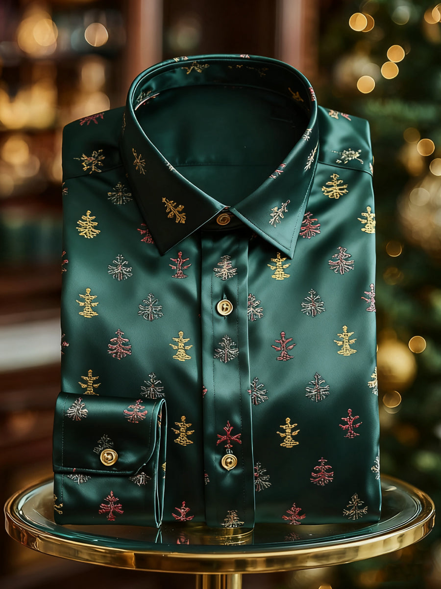 Christmas Tree Snowflake Business Satin Long-Sleeve Shirt