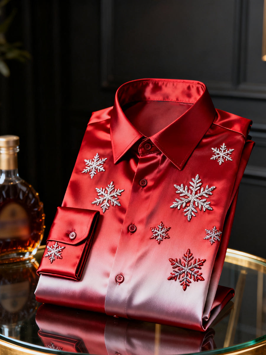 Christmas Gradient Snowflake Business Satin Long-Sleeve Shirt