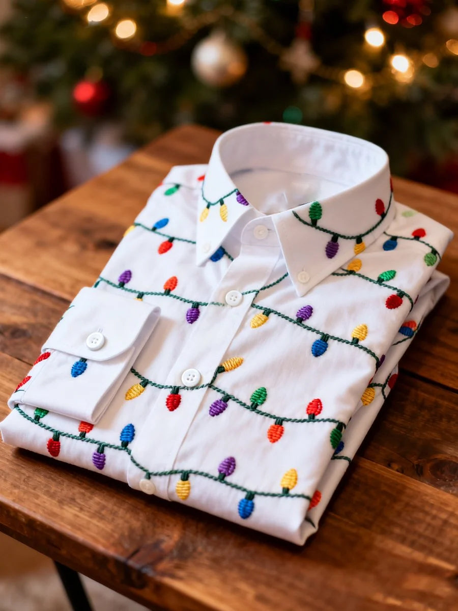 Men's Business Retro Christmas Art Print Long-Sleeved Shirt
